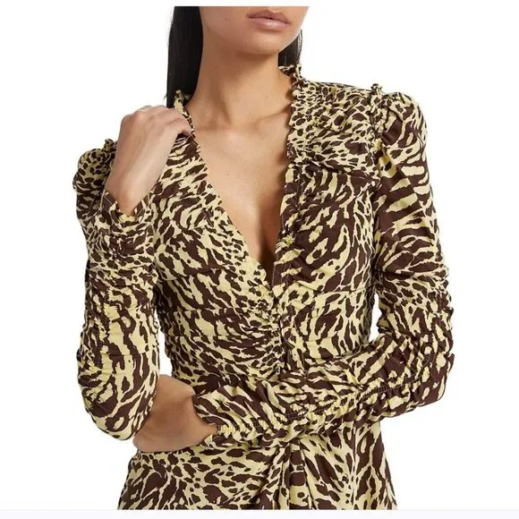 A.L.C. Marcie SILK Mini Dress NWT Golden Haze Chocolate Brown Leopard Brand New - Picture 10 of 14